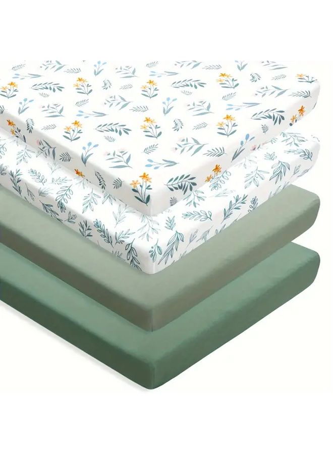 Sage Green Fitted Nursery Sheet Mini Crib Cover Breathable Soft Polyester Machine Washable Dark Green For Boys Girls - Image 1