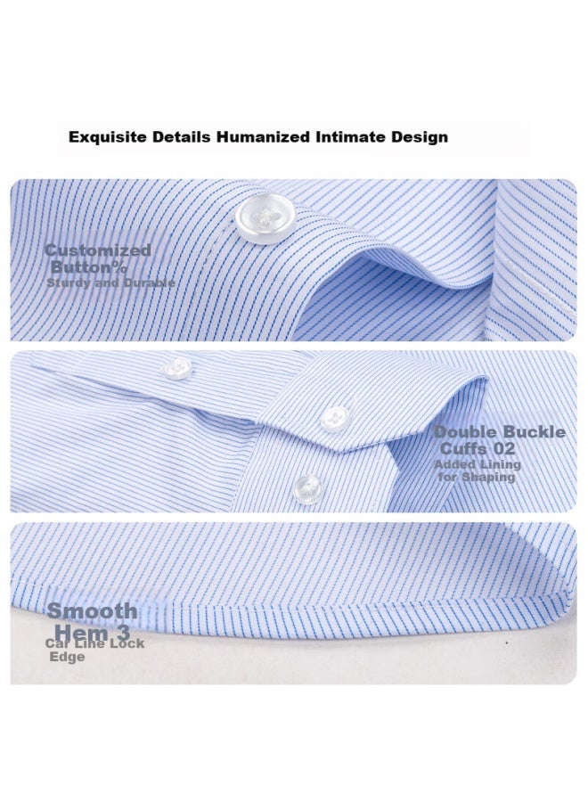 Men'S Non-Iron Modal Long Sleeve Shirt, Easy Care Casual Business Shirt Blue Stripe 42