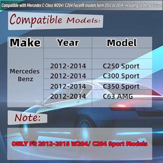 NeespoC Rear Diffuser Fit for Mercedes C-Class 2012-2014 C204/ W204/ C250/ C300/ C350/ C63 (Sport Model Only), Dual-Sided Exhaust One Out Rear Bumper Lower Lip Splitter Exterior Accessories - Image 2