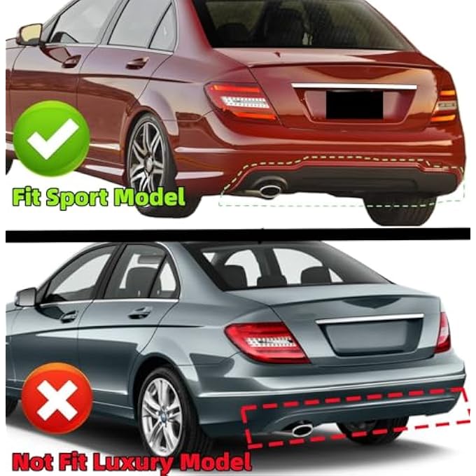 NeespoC Rear Diffuser Fit for Mercedes C-Class 2012-2014 C204/ W204/ C250/ C300/ C350/ C63 (Sport Model Only), Dual-Sided Exhaust One Out Rear Bumper Lower Lip Splitter Exterior Accessories - Image 3