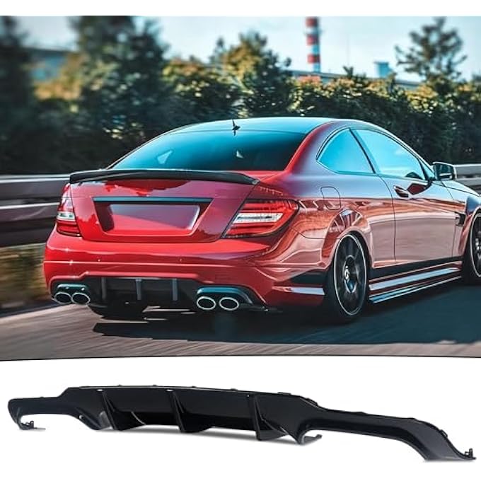 NeespoC Rear Diffuser Fit for Mercedes C-Class 2012-2014 C204/ W204/ C250/ C300/ C350/ C63 (Sport Model Only), Dual-Sided Exhaust One Out Rear Bumper Lower Lip Splitter Exterior Accessories - Image 1