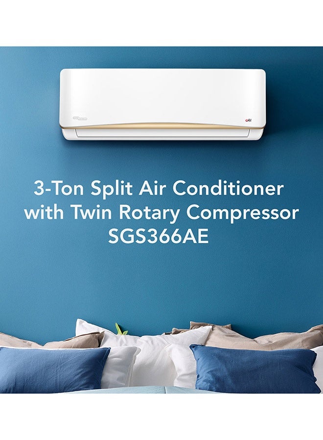 Super General 3 Ton Split Air Conditioner, T3 Rotary Compressor, T1 - 31400 BTU, T3 - 27200 BTU, R-410A Energy Efficient, Gold Fin, Self-Clean, 4-Way Swing, Jet Cool, Sleep Mode, White, SGS366AE SGS366AE white - Image 2