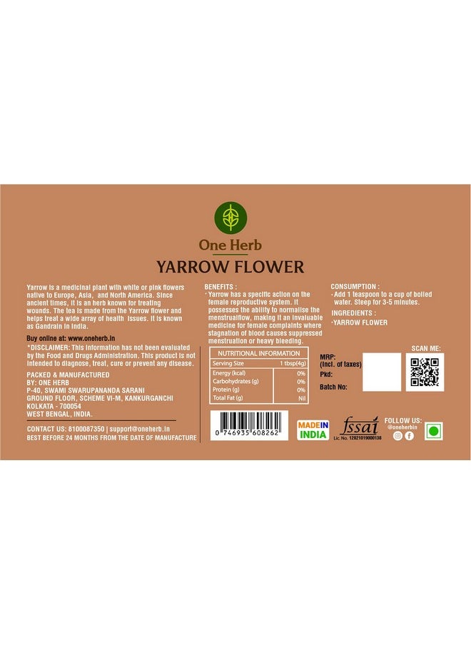 The Indian Chai One Herb - Yarrow Flower Tea 100g for Anxiety, Digestive Distress, Cold & Fever and Skin.  - Image 4