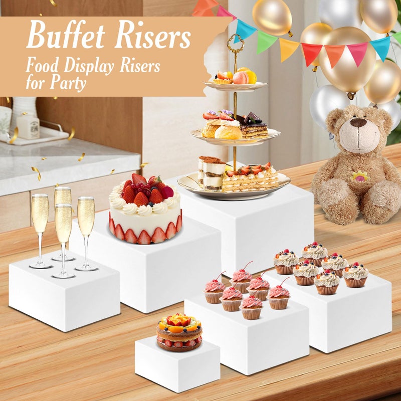 Redants 6 PCS Buffet Risers, Large Food Risers for Buffet Table, Food Display Risers for Party, White Acrylic Boxes Dessert Table Display Set, Risers Display Stands (Size 10" 9" 8" 7" 6" 5", White) - Image 3
