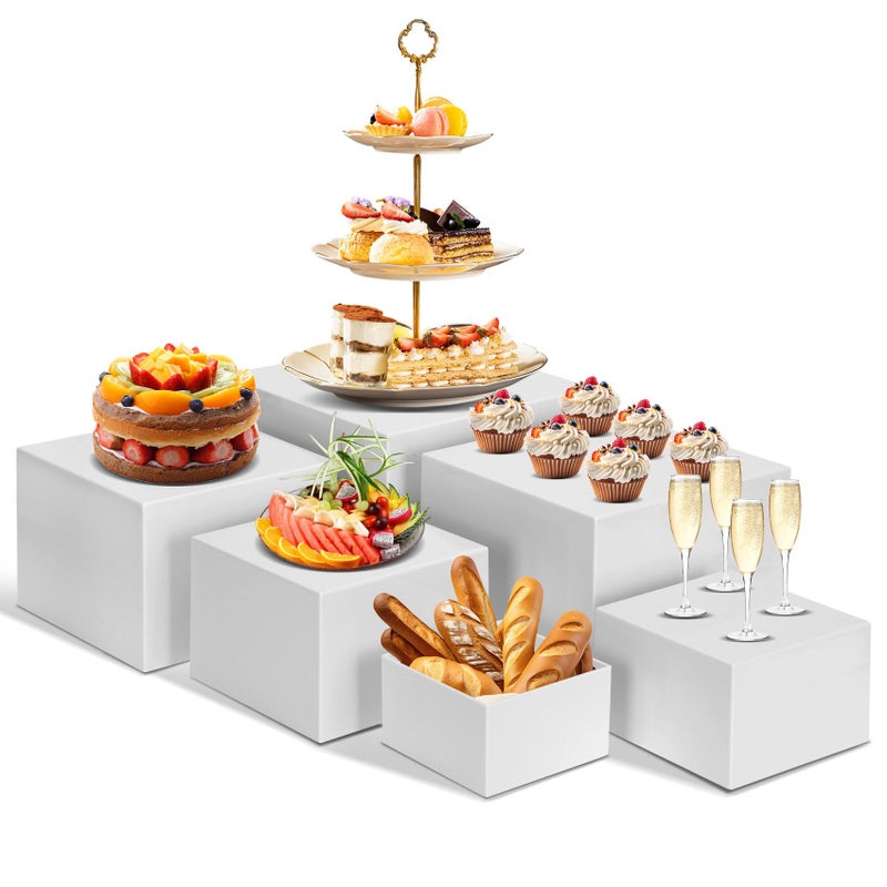 Redants 6 PCS Buffet Risers, Large Food Risers for Buffet Table, Food Display Risers for Party, White Acrylic Boxes Dessert Table Display Set, Risers Display Stands (Size 10" 9" 8" 7" 6" 5", White) - Image 1