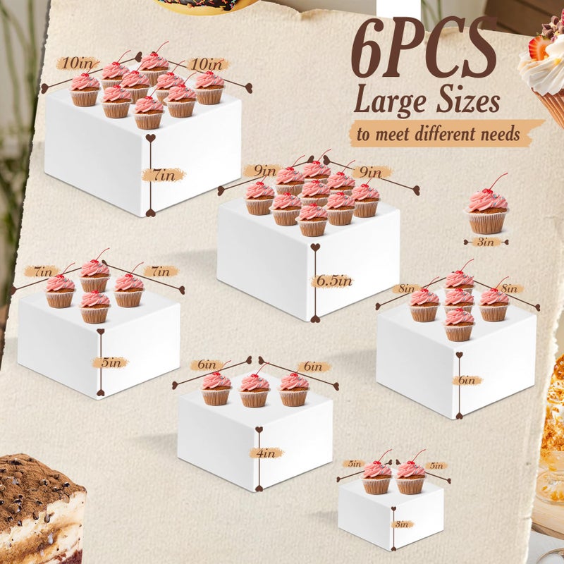 Redants 6 PCS Buffet Risers, Large Food Risers for Buffet Table, Food Display Risers for Party, White Acrylic Boxes Dessert Table Display Set, Risers Display Stands (Size 10" 9" 8" 7" 6" 5", White) - Image 2