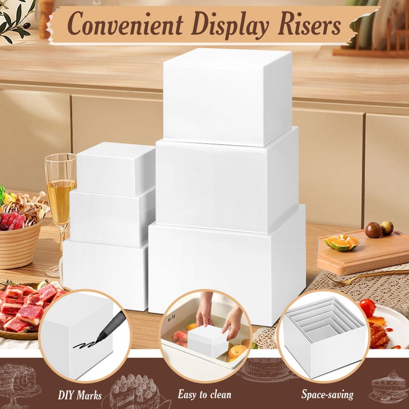 Redants 6 PCS Buffet Risers, Large Food Risers for Buffet Table, Food Display Risers for Party, White Acrylic Boxes Dessert Table Display Set, Risers Display Stands (Size 10" 9" 8" 7" 6" 5", White) - Image 4