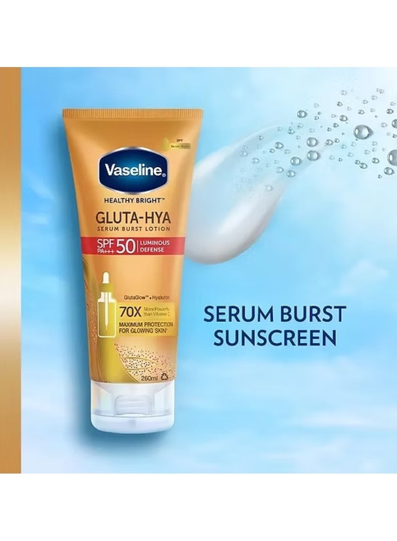 فازلين لوشن جلوتا هيا معزز بالسيروم مع عامل حماية من اشعة الشمس SPF50 لأقصى حماية وبشرة مشرقة - 180 مل - Image 3