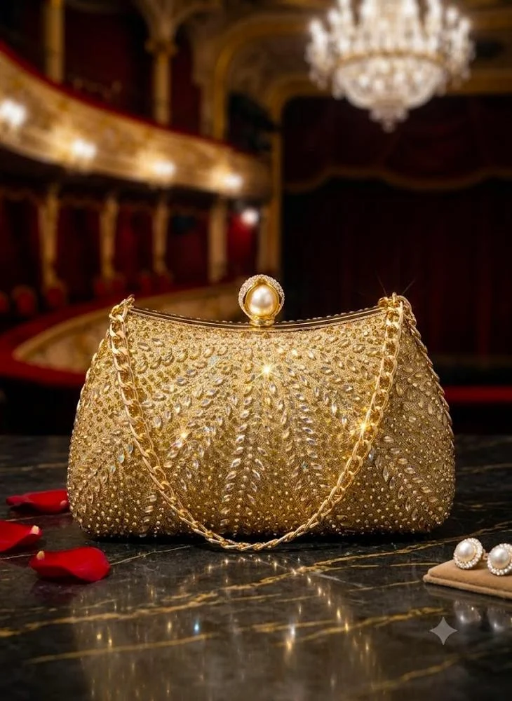 Viny Women's Luxury Crystal Clutch Bag | Elegant Rhinestone Party Handbag with Pearl Clasp & Gold Chain | Bridal Wedding Purse for Weddings, Parties, Prom, Cocktail, Engagement, Eid & Special Occasions
