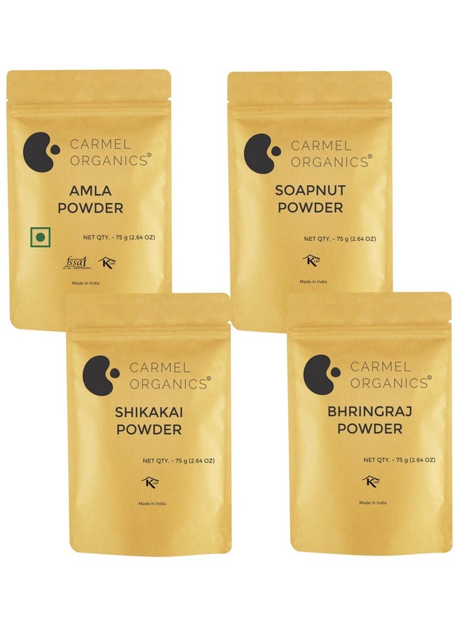 CARMEL ORGANICS Combo Of Amla,Shikakai,Soapnut & Bhringraj Powder(75G Each) | Natural | Promotes Hair Growth,Strengthens Hair & Adds Shine And Luster | No Added Preservatives & Additives  - Image 1