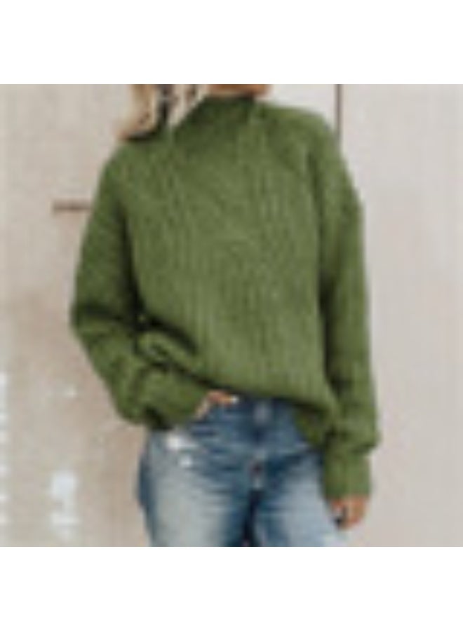 NIBEMINENT Women's Sweaters Pullover Autumn Winter  Fashion Ladies Solid Color Sweater  High Neck Twist Knit Long Sleevec Sweaters - Image 1