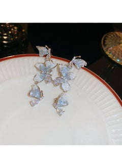Silver Needle Crystal Zircon Butterfly Earrings High Sense Sweet Long Earrings Fashion Elegant Small Fresh New Earrings