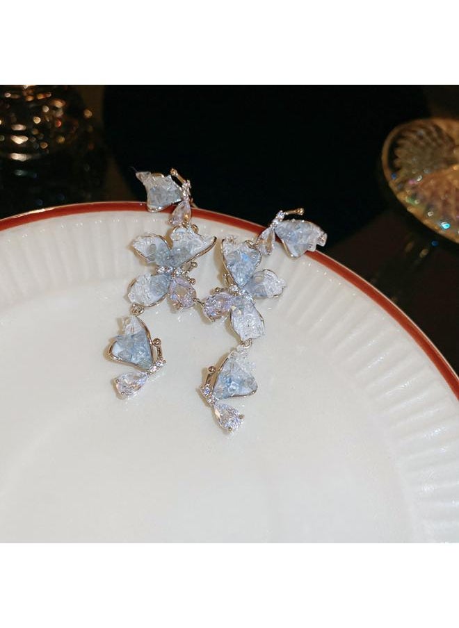 Generic - Silver Needle Crystal Zircon Butterfly Earrings High Sense Sweet Long Earrings Fashion Elegant Small Fresh New Earrings - Image 1