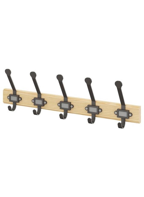 Rack with 5 hooks, pine/grey