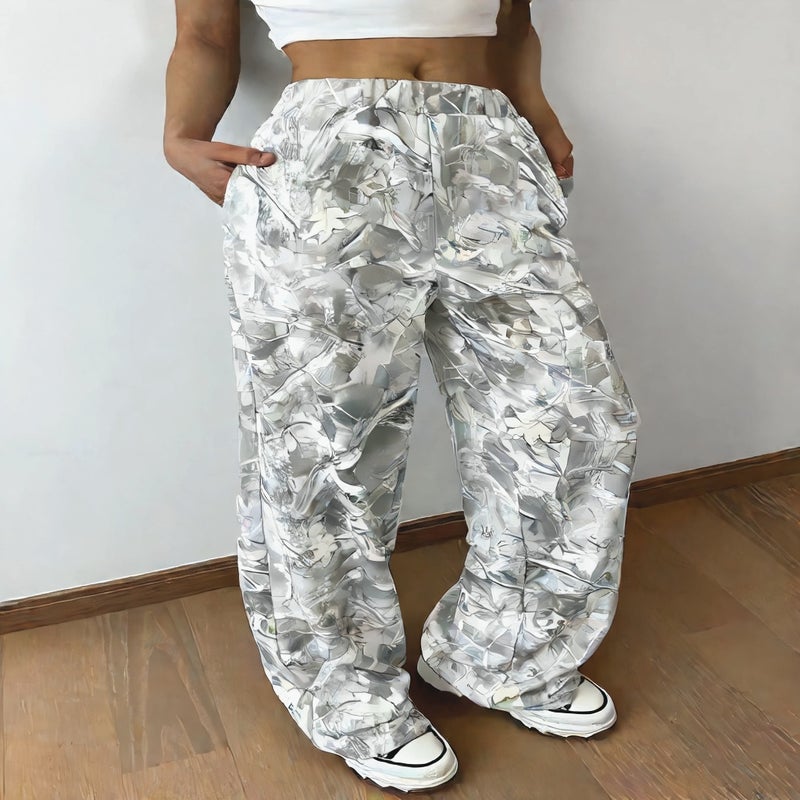 Camouflage Print Straight Leg Elastic Waist Casual Pants for Women - Image 4