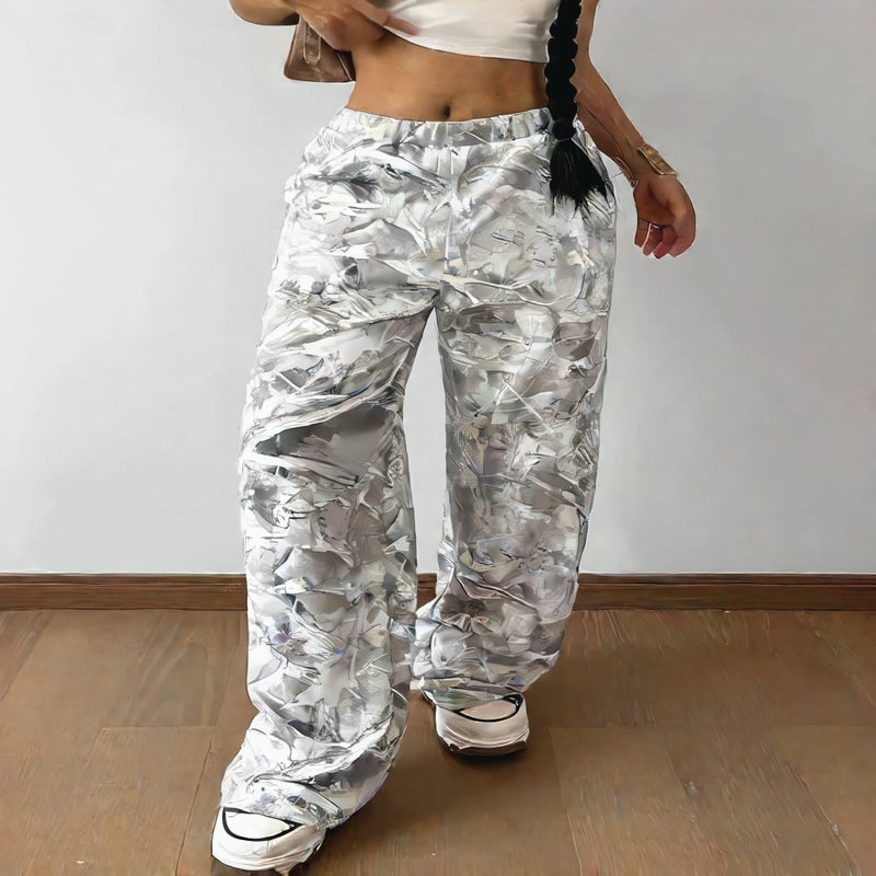 Camouflage Print Straight Leg Elastic Waist Casual Pants for Women - Image 3