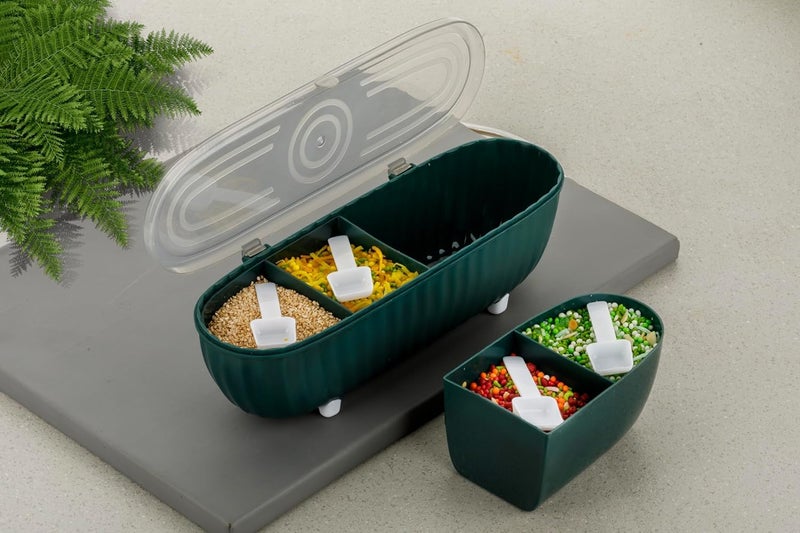 GOPAD GOPAD 4 Compartments Seasoning Box with Lid Seasoning Storage Box Container Seasoning Box with Cover and Serving Spoons Kitchen Condiment Jars Plastic Seasoning Box Set MultiColor 1 Pcs  - Image 2