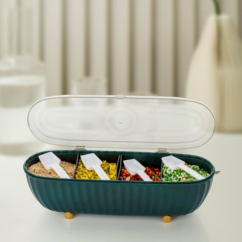 GOPAD GOPAD 4 Compartments Seasoning Box with Lid Seasoning Storage Box Container Seasoning Box with Cover and Serving Spoons Kitchen Condiment Jars Plastic Seasoning Box Set MultiColor 1 Pcs  - Image 4