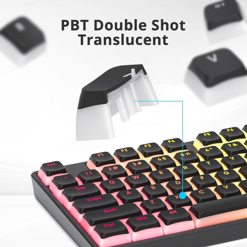 surmen Pudding Keycaps Double Shot PBT Keycaps XDA Profile Translucent Layer Replacement for Full Size, TKL, 75%, 60% Layouts(Black) - Image 5