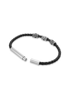CERRUTI 1881 Adriano Silver and Black Leather Bracelet  - Image 3