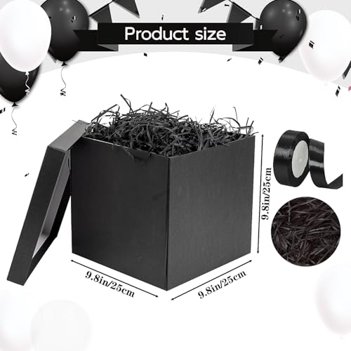 Jaywayang 10" Large Gift Box with Lid and Ribbon, Black Gift Box with Paper Filler for Birthday, Wedding, Valentine's Day, Father's Day, Anniversarry Presents Wrapping. - Image 2