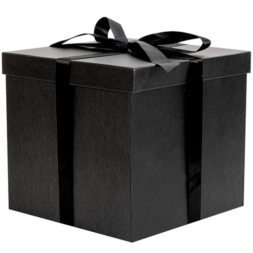 Jaywayang 10" Large Gift Box with Lid and Ribbon, Black Gift Box with Paper Filler for Birthday, Wedding, Valentine's Day, Father's Day, Anniversarry Presents Wrapping. - Image 1