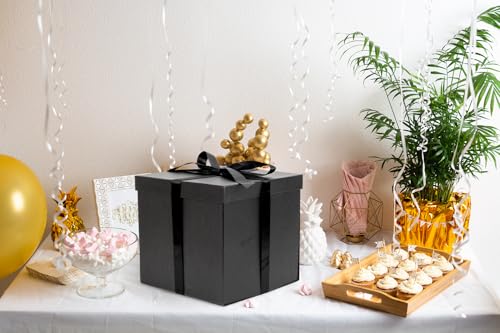 Jaywayang 10" Large Gift Box with Lid and Ribbon, Black Gift Box with Paper Filler for Birthday, Wedding, Valentine's Day, Father's Day, Anniversarry Presents Wrapping. - Image 4