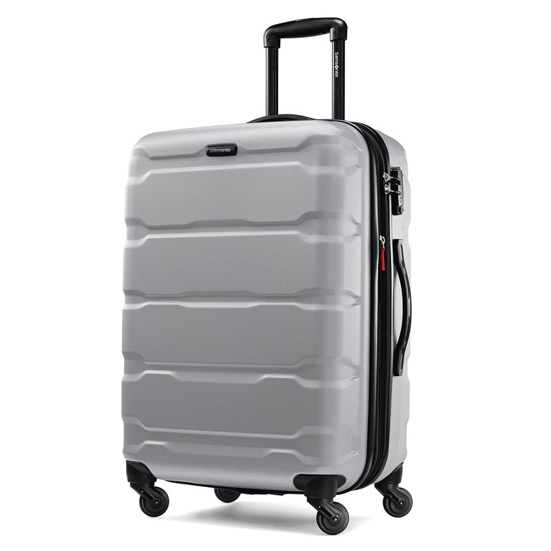 Samsonite Omni PC Hardside Expandable Luggage with Spinner Wheels, Silver, Checked-Medium 24-Inch - Image 1