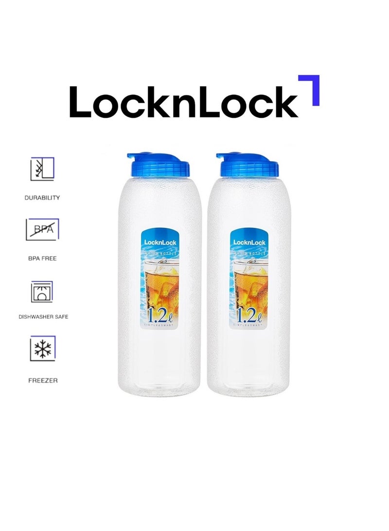 LOCK & LOCK طقم زجاجات ماء لوكن لوك أكوا سعة 1.2 لتر (2 قطعة) - خالية من BPA، متينة ومثالية للمغامرات الخارجية