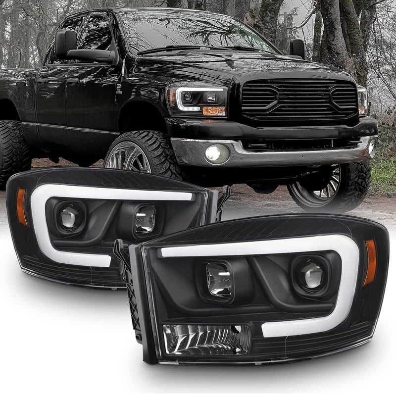 AKKON LED Daytime Running Lamp Bar Projector Headlights for 2006-2008 Dodge RAM 1500 & 2006-2009 Dodge RAM 2500/3500 - Black Combo - Image 1