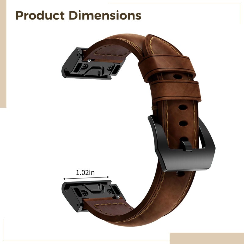 Quick Release 26mm Black Brown Leather Watch Band Compatible with Fenix Series - Image 4