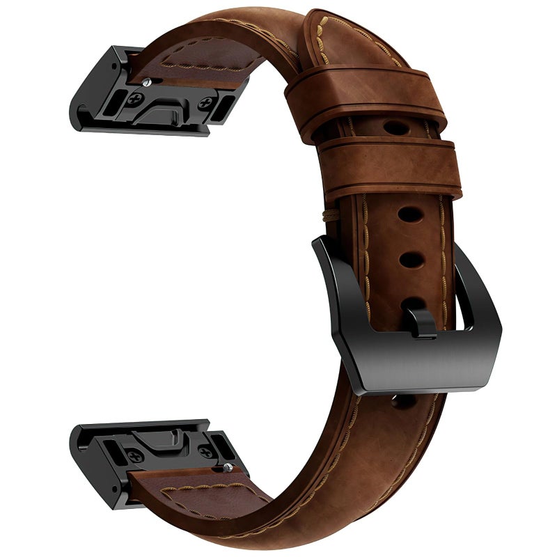 Quick Release 26mm Black Brown Leather Watch Band Compatible with Fenix Series - Image 2