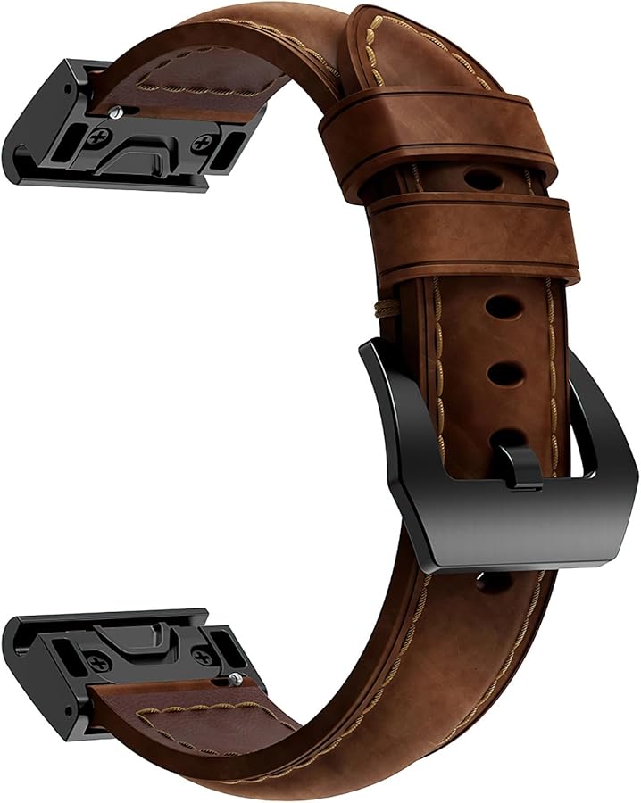 Quick Release 26mm Black Brown Leather Watch Band Compatible with Fenix Series - Image 1