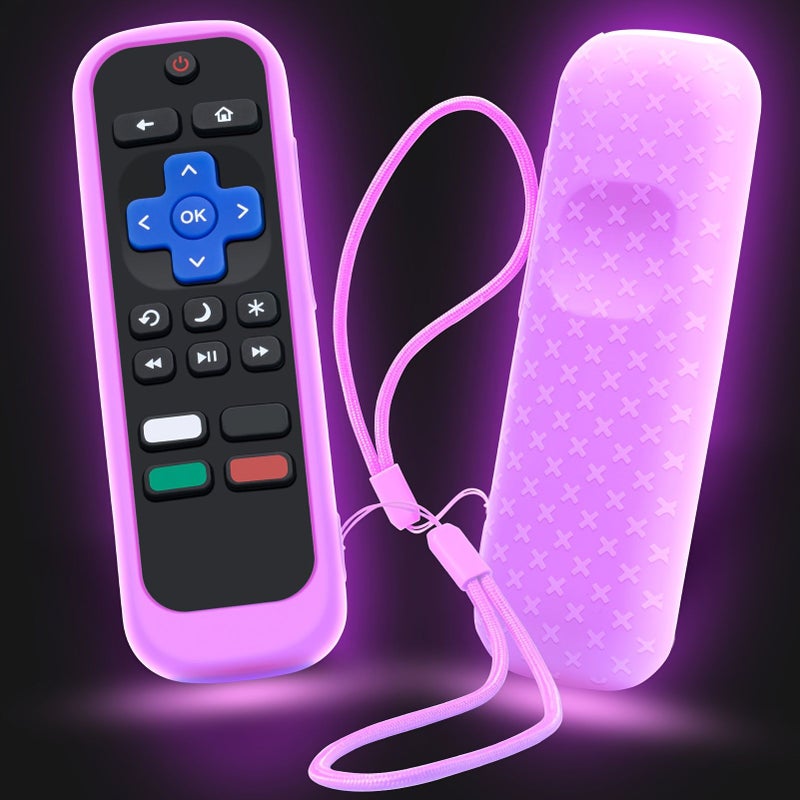4 Piece Set Roku TV Remote Cover Silicone Sleeve Case with Lanyard Glow in the Dark Luminous Sky Blue Luminous Purple Luminous Green Luminous White Compatible with TCL Hisense Roku TV Streaming Stick 4K 4K Plus Voice Remote Universal Protective Battery Cover Replacement 2022 Model No Battery Included - Image 1