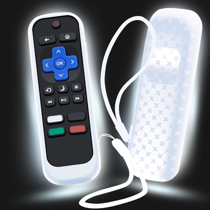 4 Piece Set Roku TV Remote Cover Silicone Sleeve Case with Lanyard Glow in the Dark Luminous Sky Blue Luminous Purple Luminous Green Luminous White Compatible with TCL Hisense Roku TV Streaming Stick 4K 4K Plus Voice Remote Universal Protective Battery Cover Replacement 2022 Model No Battery Included - Image 5