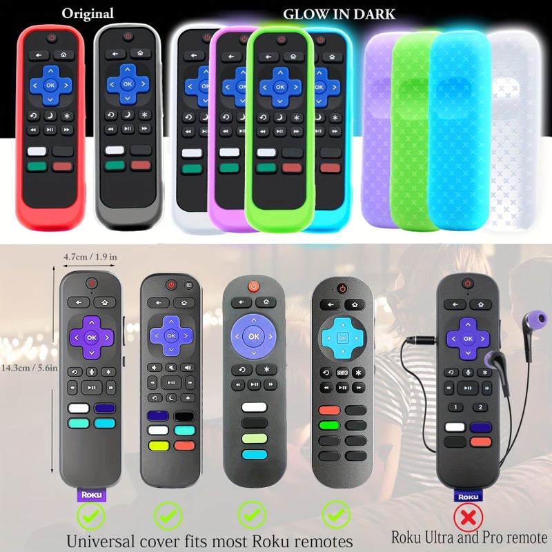 4 Piece Set Roku TV Remote Cover Silicone Sleeve Case with Lanyard Glow in the Dark Luminous Sky Blue Luminous Purple Luminous Green Luminous White Compatible with TCL Hisense Roku TV Streaming Stick 4K 4K Plus Voice Remote Universal Protective Battery Cover Replacement 2022 Model No Battery Included - Image 2