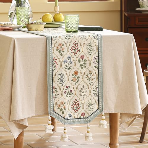 ISAENNE Designer Vintage Elegant Linen Table Runner 71 Inches Long,Colorful Wildflower Pattern Runner,Decor Table Runners for Dining Tables,Thanksgiving,Christmas,Banquet,12"*71"-Serenity B - Image 2