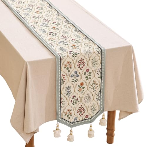 ISAENNE Designer Vintage Elegant Linen Table Runner 71 Inches Long,Colorful Wildflower Pattern Runner,Decor Table Runners for Dining Tables,Thanksgiving,Christmas,Banquet,12"*71"-Serenity B - Image 1