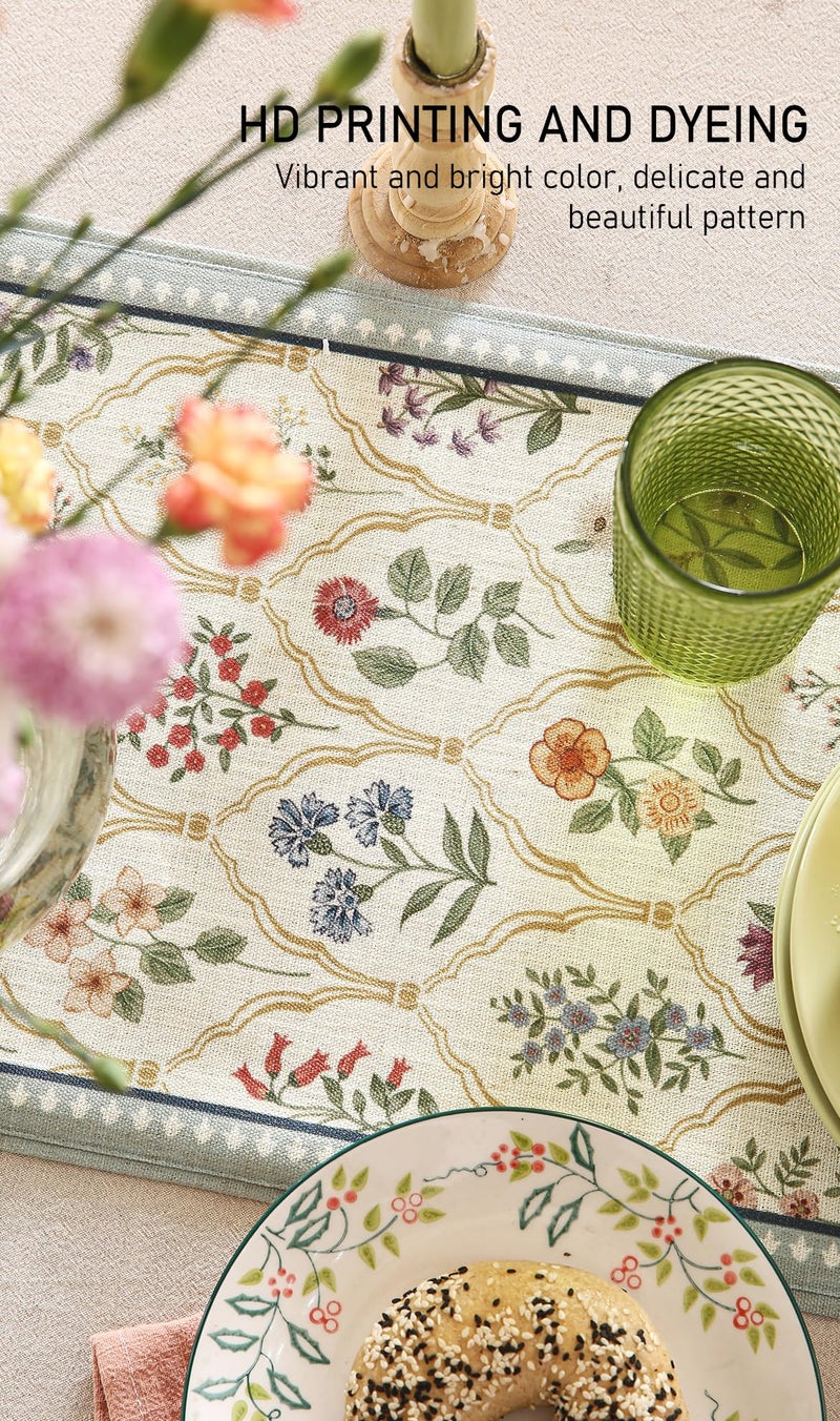 ISAENNE Designer Vintage Elegant Linen Table Runner 71 Inches Long,Colorful Wildflower Pattern Runner,Decor Table Runners for Dining Tables,Thanksgiving,Christmas,Banquet,12"*71"-Serenity B - Image 4