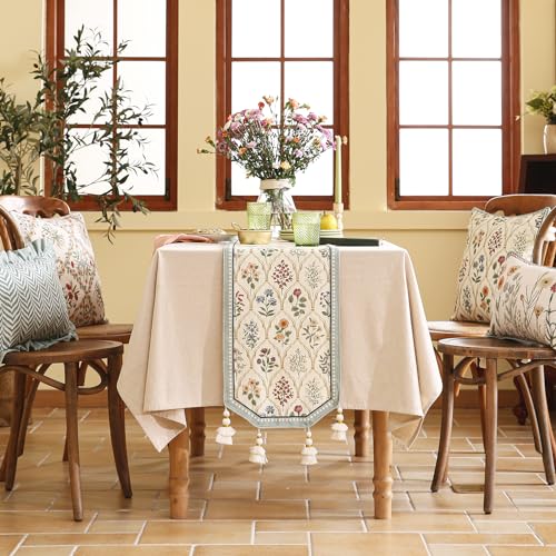 ISAENNE Designer Vintage Elegant Linen Table Runner 71 Inches Long,Colorful Wildflower Pattern Runner,Decor Table Runners for Dining Tables,Thanksgiving,Christmas,Banquet,12"*71"-Serenity B - Image 3