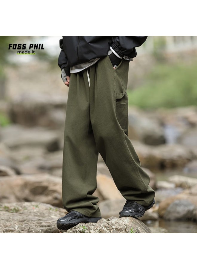 Foss Phil Men's Pure Cotton Outdoor Workwear Lumberjack Pants Autumn Winter Loose Fit Straight Leg Casual Pants Fpk48 Army Green M - Image 4