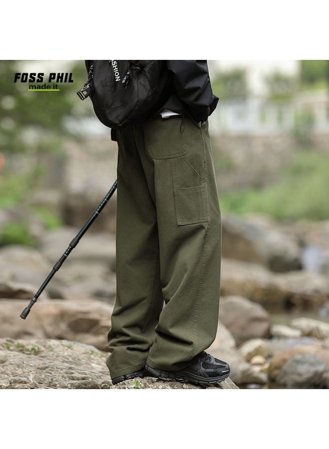 Foss Phil Men's Pure Cotton Outdoor Workwear Lumberjack Pants Autumn Winter Loose Fit Straight Leg Casual Pants Fpk48 Army Green M - Image 3