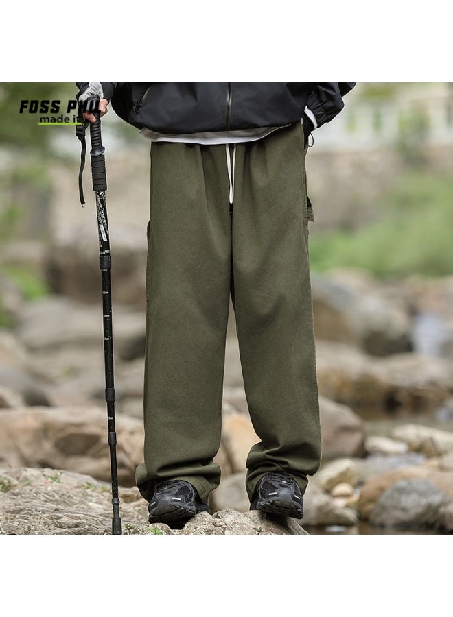 Foss Phil Men's Pure Cotton Outdoor Workwear Lumberjack Pants Autumn Winter Loose Fit Straight Leg Casual Pants Fpk48 Army Green M - Image 1
