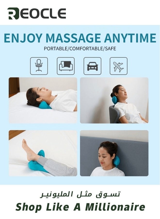 REOCLE Neck Shoulder Stretcher Relaxer Cervical Traction Device Hump Corrector Dowagers Tech Neck TMJ Pain Relief Firm Foam Cervical Spine Alignment Chiropractic Pillow Stretcher Blue  - Image 3