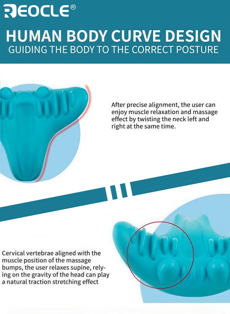 REOCLE Neck Shoulder Stretcher Relaxer Cervical Traction Device Hump Corrector Dowagers Tech Neck TMJ Pain Relief Firm Foam Cervical Spine Alignment Chiropractic Pillow Stretcher Blue - Image 5