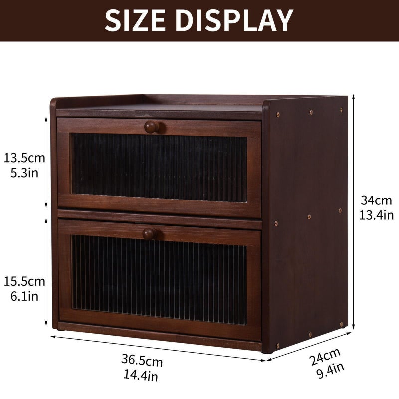 FDHUIJIA Double Layer Large Bread Box for Kitchen Counter, Wooden Bread Storage Container with Acrylic Window (brown) - Image 2