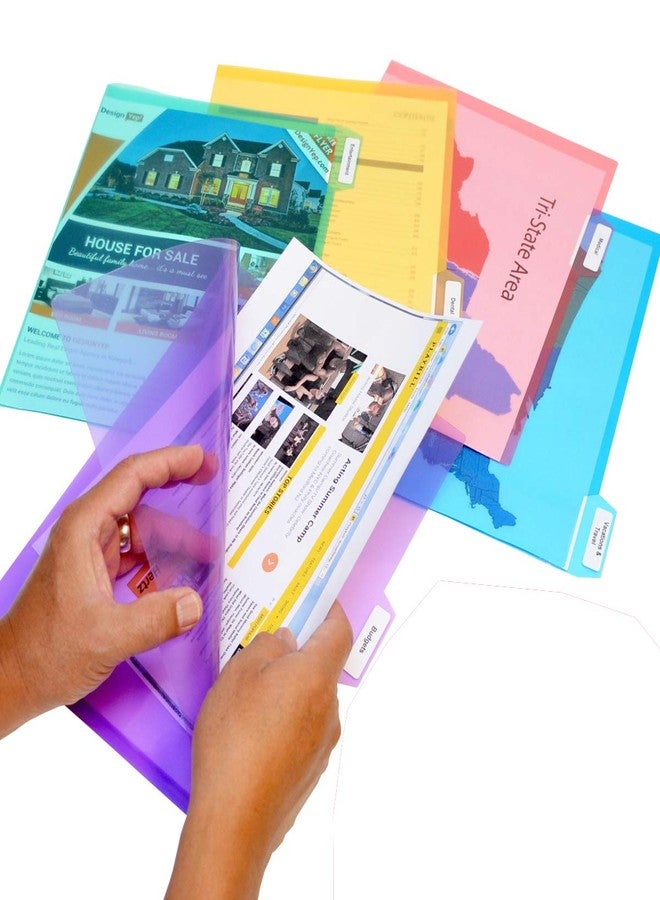 Ultimate Office PocketFile™ Clear Poly Document Folder Project Pockets, 5th-Cut, Letter Size, in 5 Assorted Colors, Set of 50 - Image 1