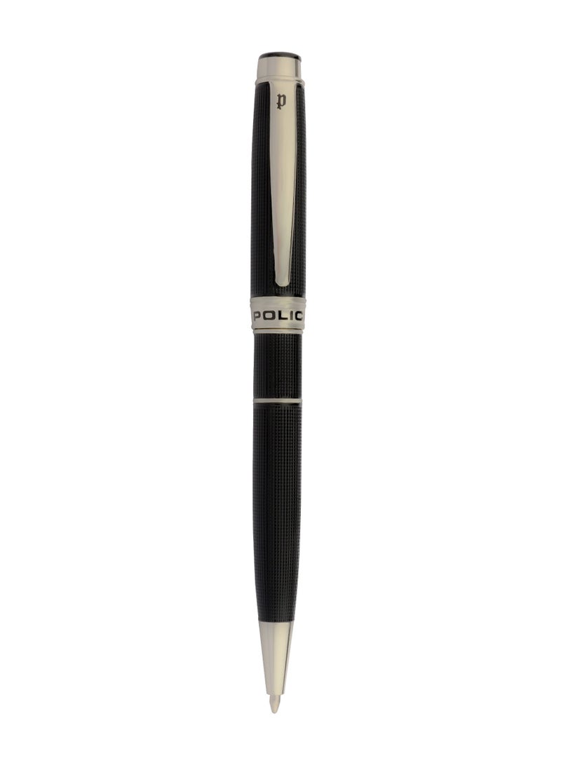 POLICE Black Stainless Stel Ballpoint Pen for Men Blue Ink