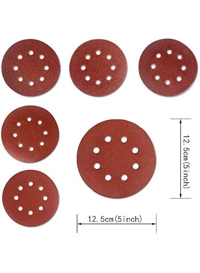 80 قطعة من ورق الصنفرة المداري مقاس 5 بوصات و8 فتحات وأقراص الصنفرة المدارية المتنوعة بحبيبات 40 و60 و80 و100 و150 و180 و240 و320 لصنفرة المدار العشوائية القوية - Image 2