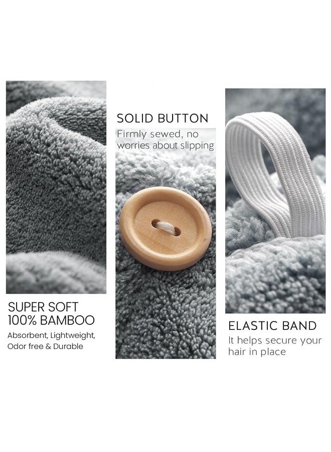 Mush لفافة منشفة شعر من الخيزران | منشفة ماصة لتجفيف الشعر | مجموعة العناية بالشعر | تجفيف سريع للغاية | أزرار قابلة للتعديل لتلتف حول الشعر 500 غم (رمادي داكن) - Image 2